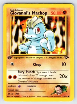 Giovanni's Machop 72/132 1st Edition Gym Challenge Pokemon Card Vintage Common - Image 1