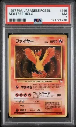 1997 Pokemon Japanese Fossil #146 Moltres Holo PSA 7 New Cert - Image 1