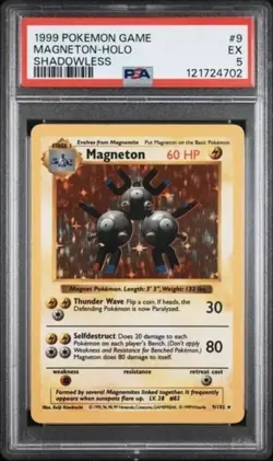 1999 Pokemon Base Set Magneton Shadowless Holo 9/102 - PSA 5 EX New Cert - Image 1