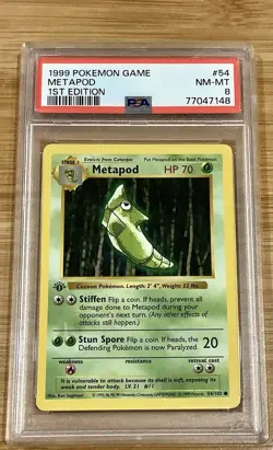 1999 Pokemon Game Base 1st Edition English Card - PSA 8 - Metapod #54/102 - Image 1