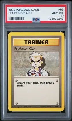 1999 POKEMON GAME 88 PROFESSOR OAK TRAINER PSA 10 GEM MINT BASE SET UNLIMITED - Image 1