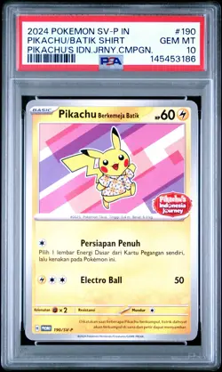 2024 POKEMON INDONESIAN SV-P PROMO #190 PIKACHU IN BATIK SHIRT PSA 10 - Image 1