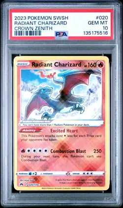 2023 POKEMON SWORD & SHIELD CROWN ZENITH #020 RADIANT CHARIZARD PSA 10 - Image 1