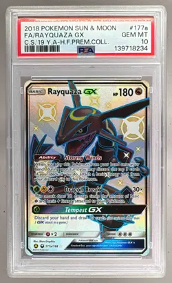 2018 Pokemon Sun & Moon Hidden Fates Promo #177a Rayquaza GX PSA 10 - Image 1