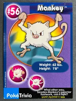 Mankey #56 Burger King Poketrivia 1999 Nintendo Pokemon The First Movie Card - Image 1