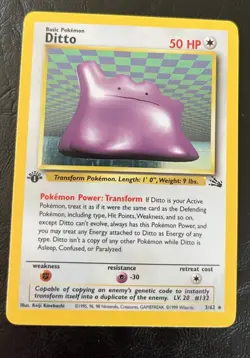 Ditto 3/62 Fossil Unlimited Holo First Edition 1999 Vintage Pokemon TCG NM - Image 1