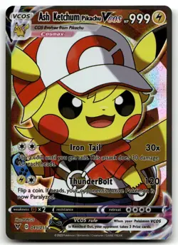 Ash Ketchum Pikachu VCOS 045/055 Full Art Holo Pokemon Card - Image 1