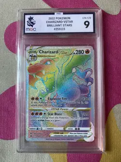 2022 Pokemon Brilliant Stars Rainbow Charizard VStar #174 PSA 9 - Image 1