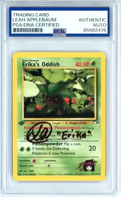 PSA Signed Leah Applebaum Pokemon Erika's Oddish 047/132 Gym Heroes Regular - Image 1