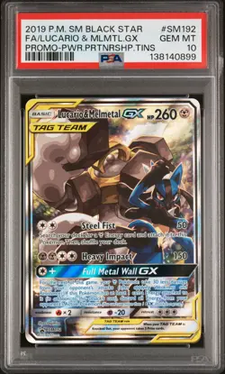 POKEMON LUCARIO & MELMETAL GX Promo Partnership Tins Full Art SM192 PSA 10 GEM - Image 1