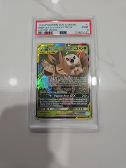 2019 POKEMON SUN & MOON UNIFIED MINDS #1 ROWLET & ALOLAN EXEGGUTOR GX PSA 9 - Image 1