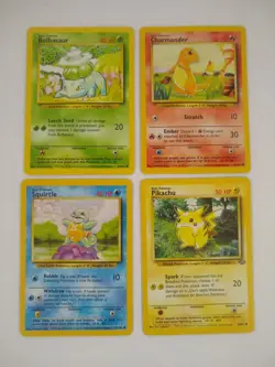 Pokemon Base Set Starters - Bulbasaur Charmander Squirtle Pikachu - Exact Cards! - Image 1