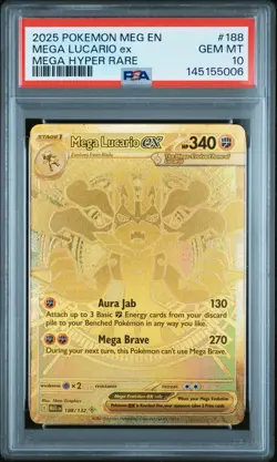 2025 POKEMON MEG EN-MEGA EVOLUTION MEGA HYPER RARE #188 MEGA LUCARIO EX PSA 10 - Image 1