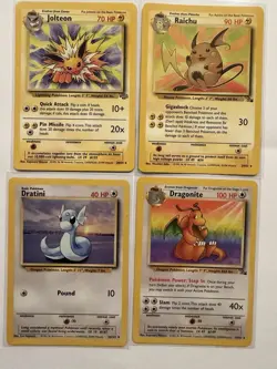 Vintage Pokemon Base Set Jolteon Raichu Dratini Dragonite 26/64 26/102 41/64 19… - Image 1