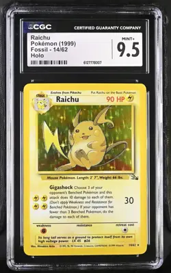 CGC 9.5 MINT Raichu 1999 Fossil 14/62 Holo Pokemon Card - Image 1