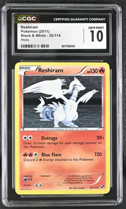 CGC 10 GEM MINT Reshiram 2011 Black & White 26/114 Holo Pokemon Card - Image 1
