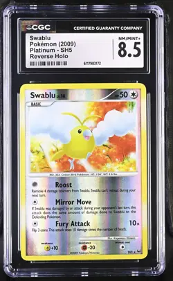 CGC 8.5 Swablu 2009 Platinum SH5 Reverse Holo Pokemon Card - Image 1