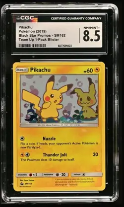 POKEMON BLACK STAR PROMOS PIKACHU SM162 2019 Team Up 1-pack Blister - CGC 8.5 - Image 1