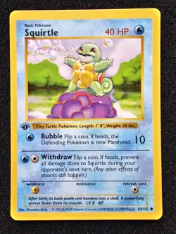MP POKEMON SQUIRTLE 1st Edition Shadowless Base Set WOTC 63/102 - Image 1