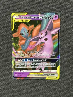 NM Espeon & Deoxys GX 72/236 Unified Minds Holo Pokemon Card - Image 1