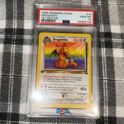 Fossil Dragonite 1st Edition PSA 10 #19/62 1999 Pokemon Card Gem Mint Rare WOTC - Image 1