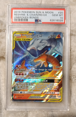 Pokemon Reshiram & Charizard GX Sun & Moon Unbroken Bonds 20/214 PSA 10 GEM MT - Image 1