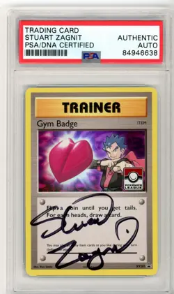 PSA Signed Stuart Zagnit Pokemon Gym Badge Koga Holo XY207 Promo League Stamped - Image 1