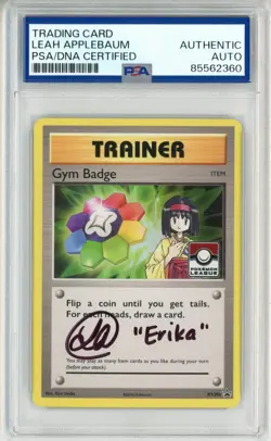 PSA Signed Leah Applebaum Pokemon TCG Gym Badge (Erika) XY206 XY Holo Promo - Image 1