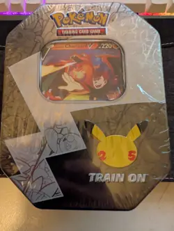 x1 Pokemon Celebrations TCG 25th Anniversary Lance's Charizard V Tin New Sealed - Image 3