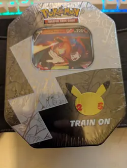 x1 Pokemon Celebrations TCG 25th Anniversary Lance's Charizard V Tin New Sealed - Image 5