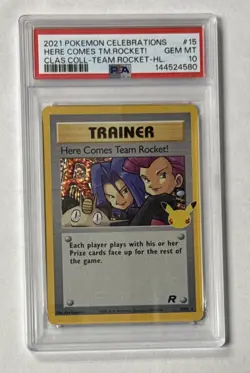 2021 POKEMON CELEBRATIONS CLASSIC COLL #15 HERE COMES TEAM ROCKET! HOLO PSA 10 - Image 1