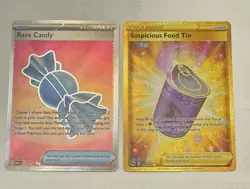 Pokemon TCG Mixed Lot Foil Trainer Rare Candy Suspicious Food Tin 2 Cards 175/1… - Image 1