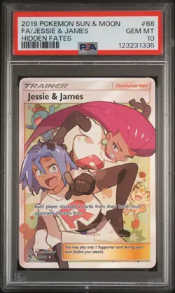 2019 POKEMON SUN & MOON HIDDEN FATES #68 FULL ART/JESSIE & JAMES PSA 10 - Image 1