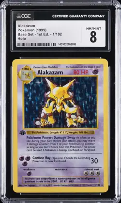 1999 POKEMON BASE SET 1ST EDITION ALAKAZAM CGC 8 - Image 1