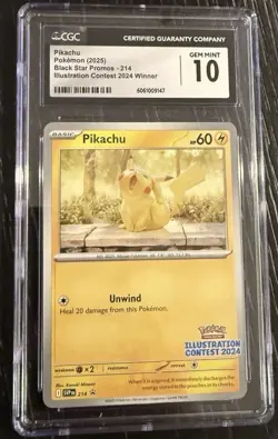 2025 Pikachu Pokemon Card #214 Black Star Promo Illustration Contest CGC 10 - Image 1