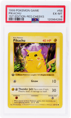 1999 Pokemon Base Set Pikachu 1st Edition Red Cheeks #58 PSA 6 - Image 1