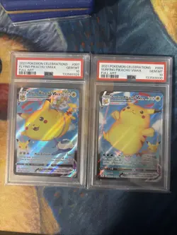 Flying Pikachu Vmax 007 + Surfing Pikachu Vmax 009 Celebrations Pokemon PSA 10 - Image 1