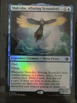 Magic The gathering Lost Caverns Of Ixalan Malcom, Alluring Scoundrel Foil Stamp - Image 1