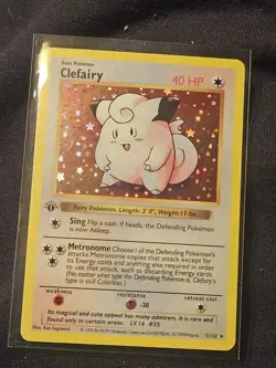 Pokemon Clefairy Base Set Shadowless 005/102 1st Edition Holo Rare 40 HP - Image 1