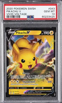 2020 POKEMON SWORD & SHIELD VIVID VOLTAGE #043 PIKACHU V PSA 10 - Image 1