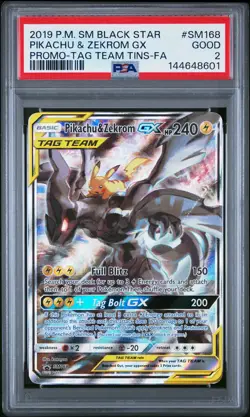 PSA 2 Pikachu & Zekrom GX SM168 2019 Sun & Moon Black Star Promo Pokemon Card - Image 1