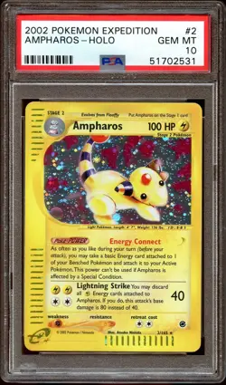 PSA 10 GEM MINT Ampharos 2/165 HOLO RARE Expedition Base Set Pokemon Card - Image 1
