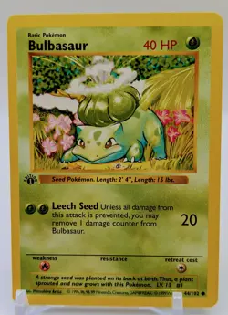 Bulbasaur 44/102 1st Edition Shadowless Base Set Pokemon Card - Image 1