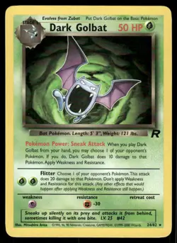 Pokemon Cards Dark Golbat 24/82 Team Rocket WOTC Rare NM - Image 1