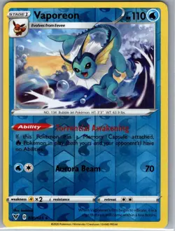 Vaporeon 030/185 Reverse Holo SWSH04: Vivid Voltage - Pokemon Card - NM - Image 1