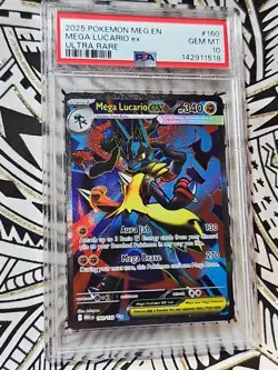2025 Pokemon Mega Evolution Lucario ex Ultra Rare #160 PSA 10 Mint (518) - Image 2