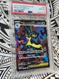 2025 Pokemon Mega Evolution Lucario ex Ultra Rare #160 PSA 10 Mint (518) - Image 3