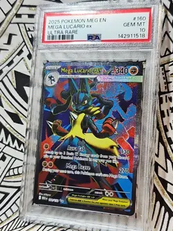 2025 Pokemon Mega Evolution Lucario ex Ultra Rare #160 PSA 10 Mint (518) - Image 4
