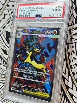 2025 Pokemon Mega Evolution Lucario ex Ultra Rare #160 PSA 10 Mint (518) - Image 5