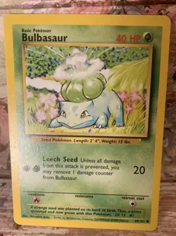 Bulbasaur Base Set Unlimited 044/102 Common Light Play Card Scan VNTG Pokemon - Image 1